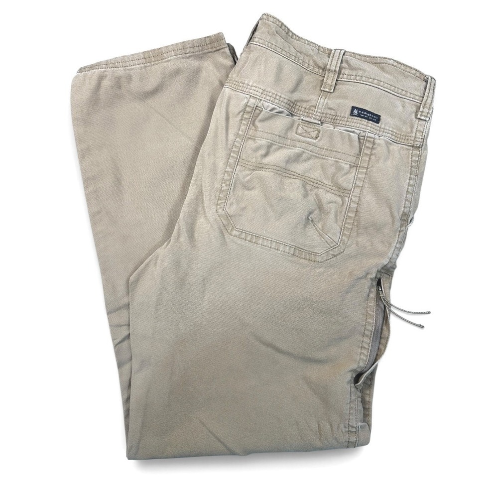 GH Bass & Co Mens Canvas Work Pants Tan 38x34 Straight Leg Utility Zip Pocket